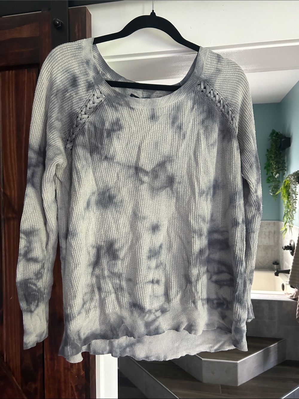 Casual Women's Tie-Dye Ribbed Pullover Sweater - Light Gray/Charcoal
